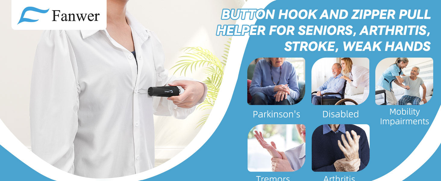 Button Hook, Button Assist Tool, with Comfort & Wide Grip, Button Helper Tool for Elderly, Arthritis, Stroke, Parkinson's